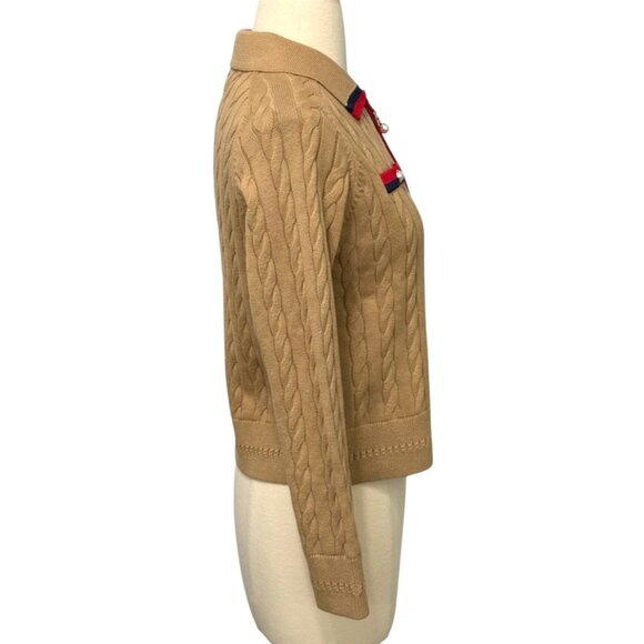 Talbots Cable Knit Full Zip Sweater Cardigan Tan Pearl Button Preppy Size PP/0-2 - Picture 6 of 10